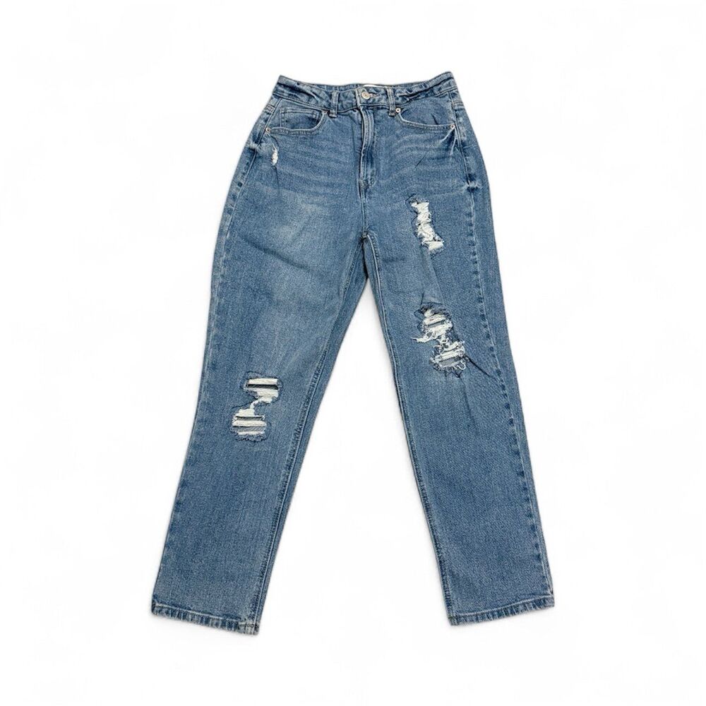 Vanilla Star Distressed Mom Jeans Womens Size 7 Blue Ripped High Rise Denim